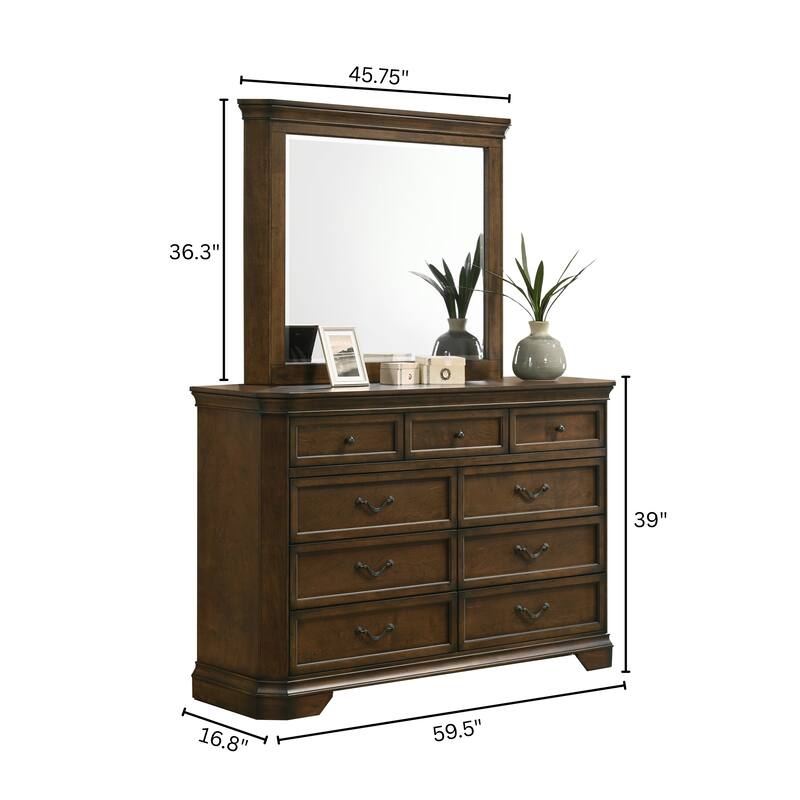 Roundhill Furniture Maderne Traditional Wood 9-Drawer Dresser with Mirror