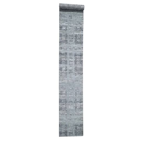 Hand Knotted Grey Modern and Contemporary with Wool Oriental Rug (2'6" x 17'10") - 2'6" x 17'10"