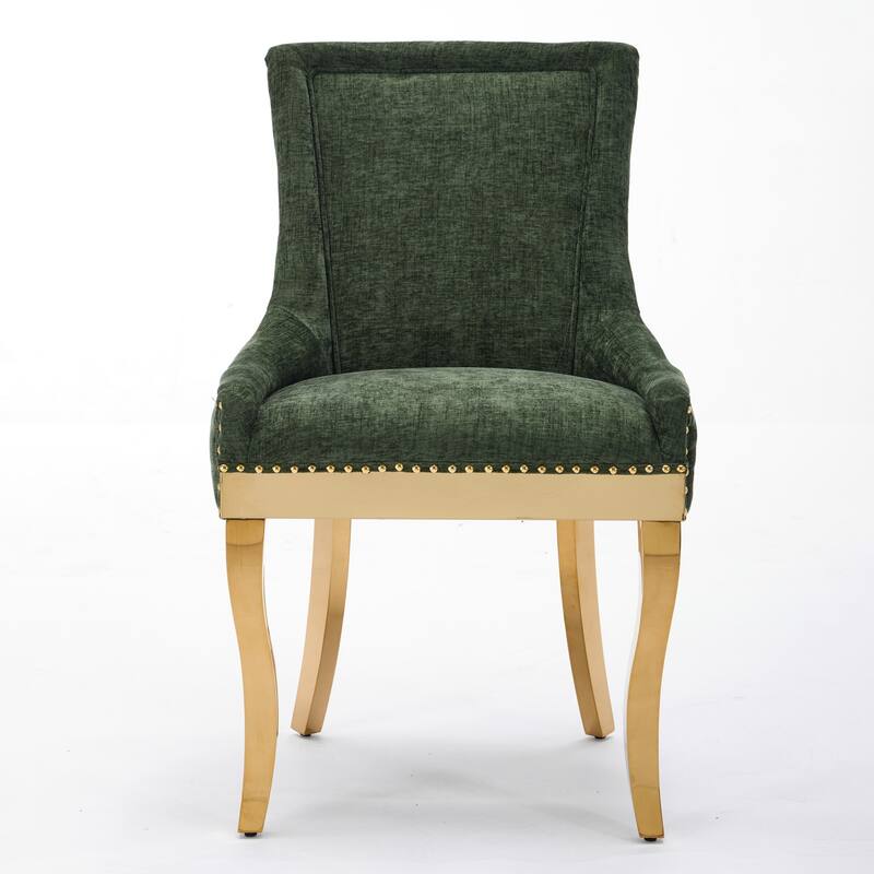 Chenille Dining Chairs with Curved Gold Legs (Set of 2 )