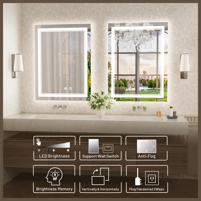 KEONJINN LED Lighted Bathroom Vanity Mirror 3 Colors Lights Wall Mirror