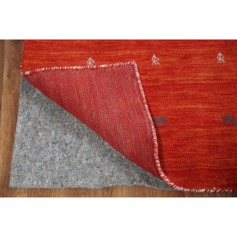 Orange Tribal Gabbeh Indian Rug Handmade Orange Wool Carpet - 4'8" x 6'5"