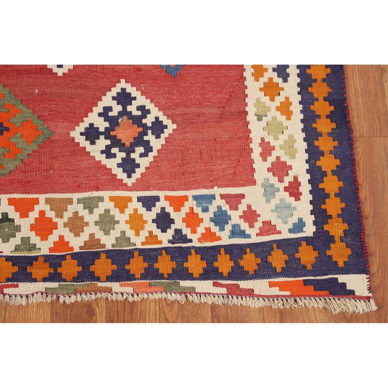 Kilim Qashqai Persian Vintage Rug Flatweave Bedroom Red Wool Carpet - 4'2"x 7'2"