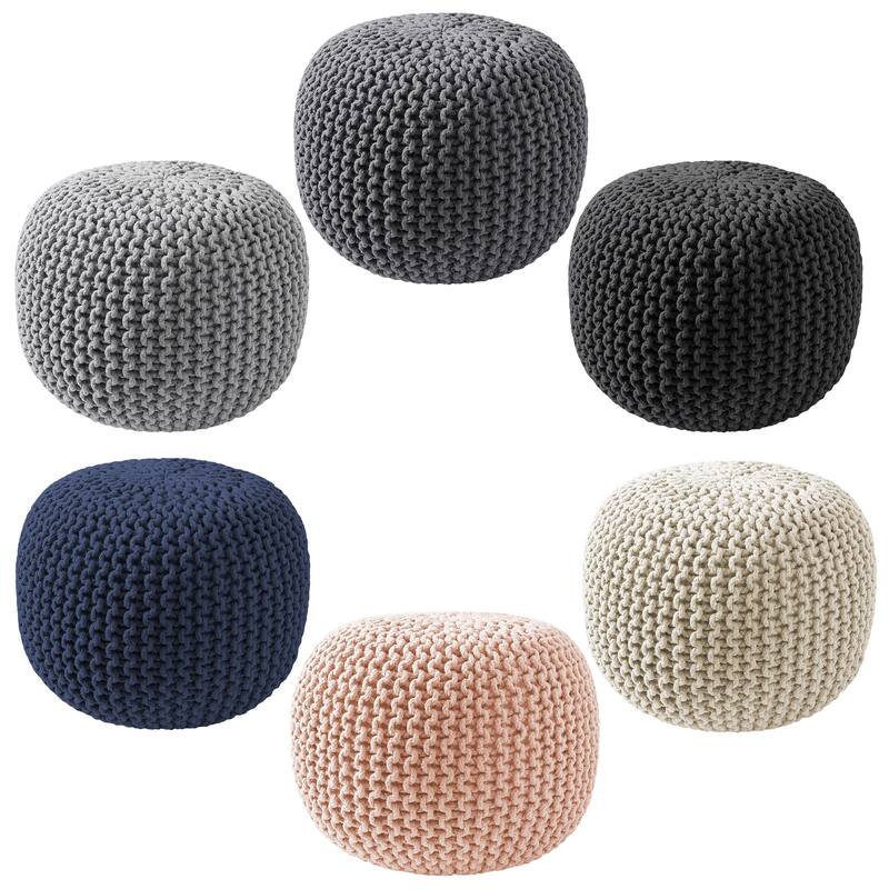 Cotton Pouf Ottomans Knit Foot Stool Pouffes for Living Room
