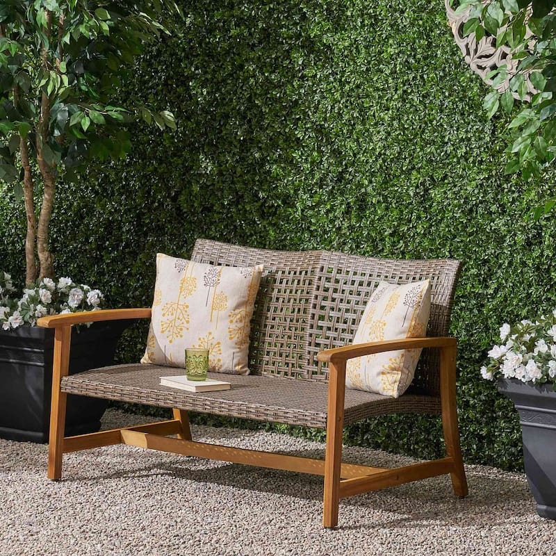 Outdoor Loveseat Natural Wood and Wicker by Christopher Knight Home