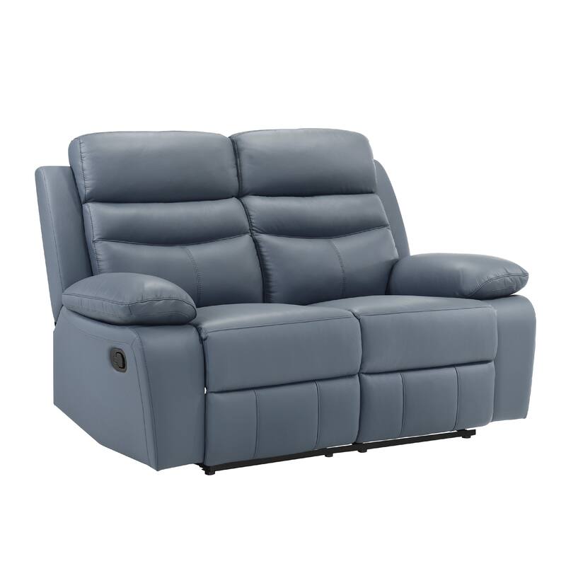 Hanna Manual Double Reclining Loveseat, Blue Top Grain Leather 64 Inch