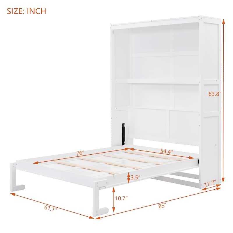 Full Size Smart Murphy Bed - Space-Saving Wall Bed with 2-Tier Storage Cabinet