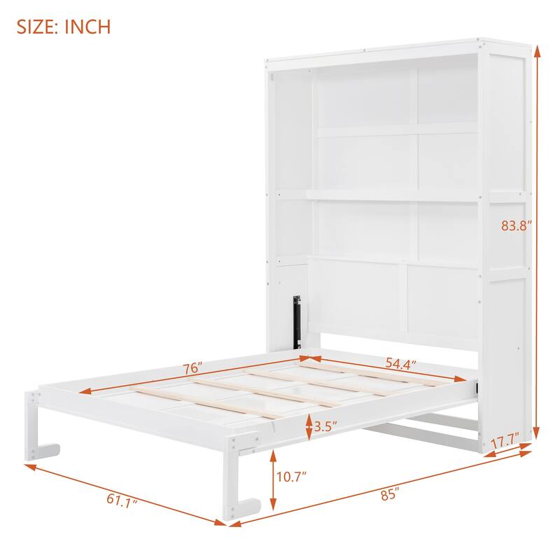 Murphy Bed Wall Beds with Storage Shelves Hide Away Platform Bedframe Easily Folds into Wood Cabinet, Noise Free