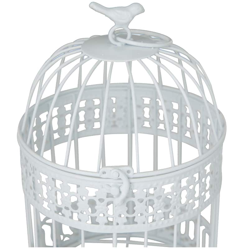 White Metal Bird Decorative Birdcage with Latch Lock Closure and Hanging Hook (Set of 2)