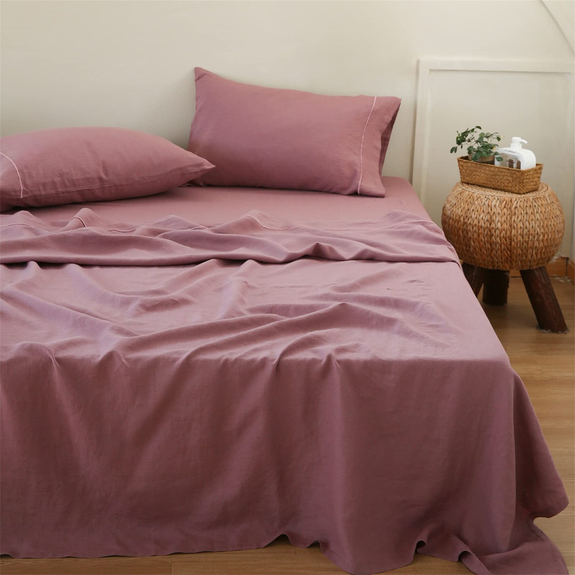 French Linen Pillowcases with Embroidery Pack of 2 Grey 20 x 40