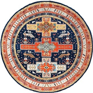 Shahbanu Rugs Astros Navy Blue Hand Knotted Armenian Inspired Caucasian ...