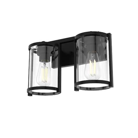 Hunter Astwood Bathroom Vanity Light, Clear Cylinder Glass, Damp Rated, Caged