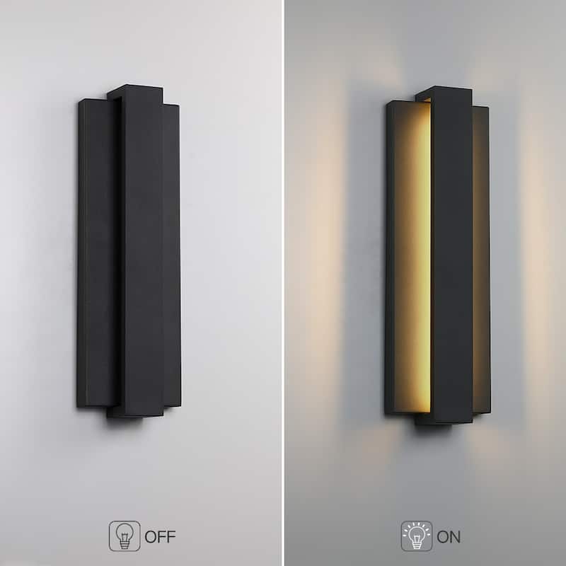 Black Modern/Contemporary LED Outdoor Wall Light Lantern Sconce-Wall Washer - 18.7" H