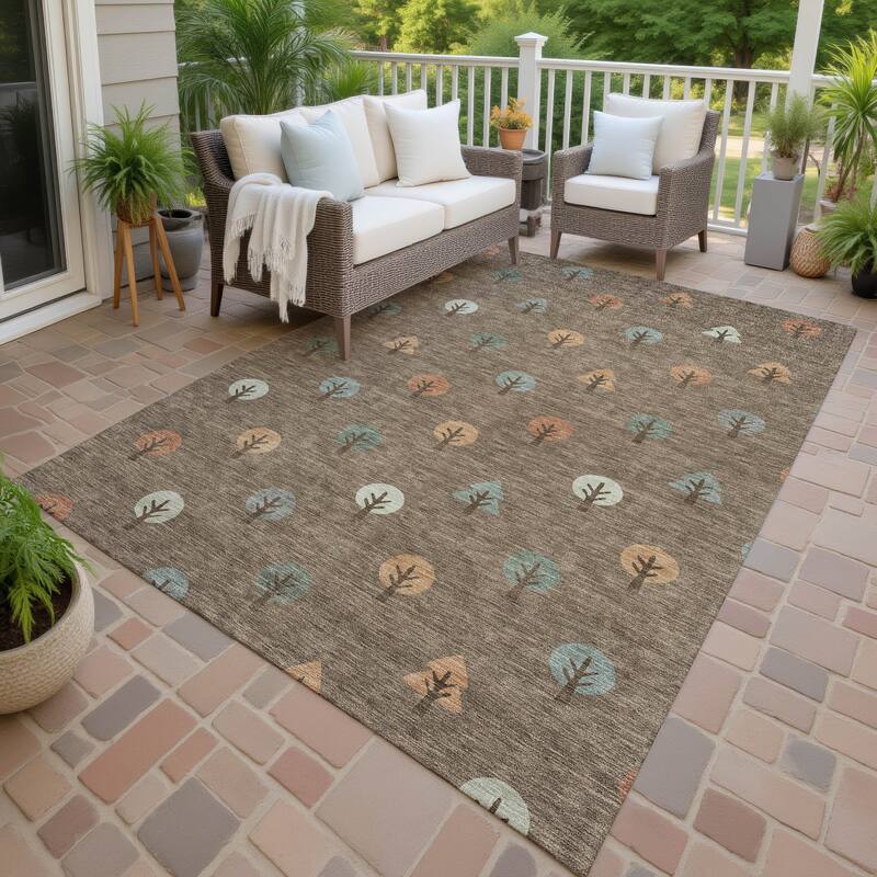 Machine Washable Indoor/ Outdoor Modern Mulvane Chantille Rug - Brown - 3' x 5'
