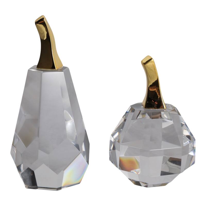 Glass Figurine Pear and Apple Luxurious Accent (Set of 2) - 5/6" Clear - 2.75" x 3.25" x 7.25"