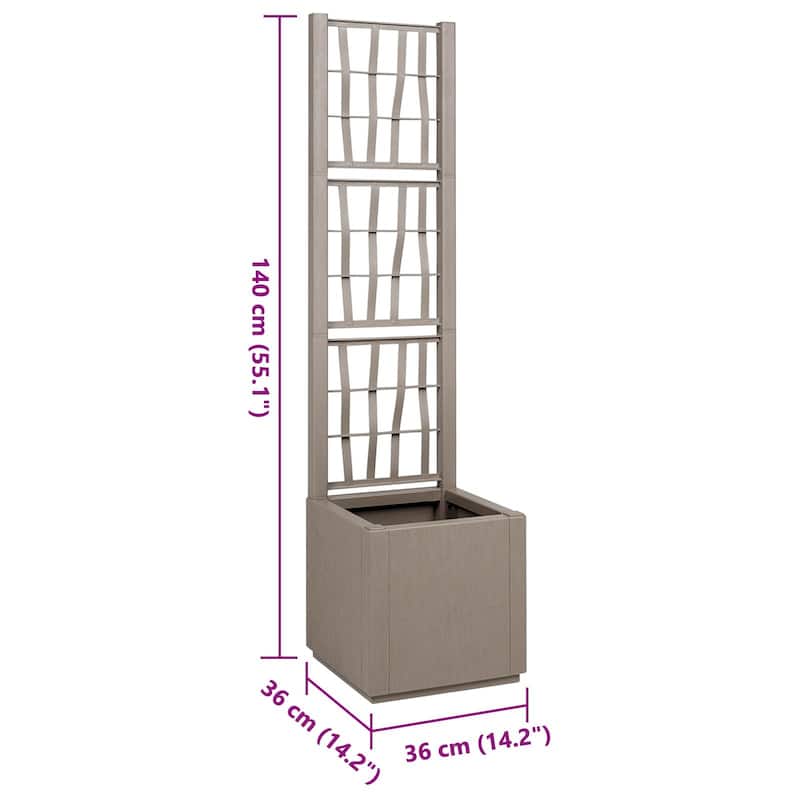vidaXL Garden Planter with Trellis Trough Plant Pot Flower Box Outdoor PP - 14.2 x 14.2 x 55.1 in