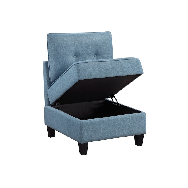 Gey Modular Storage Accent Armless Chair, Tufted Blue Upholstery