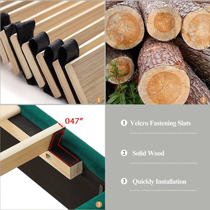 Javlergo Upholstered Platform Bed Frame with Adjustable Headboard, Strong Frame and Wooden Slats Support, Easy Assembly