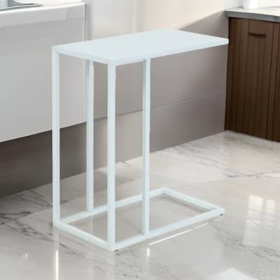 Eme 23 Inch Side End Table, Rectangular Tray Top, Modern White Metal Frame