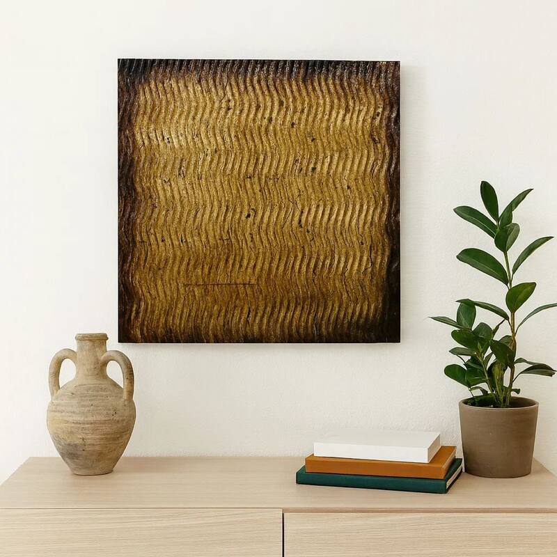 Modern Style Wood Wall Decor with Patterned Carving, Large, Gold & Brown - 6 x 12