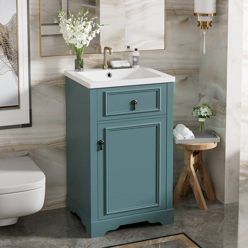 20" Bathroom Vanity with Ceramic Sink, Soft Close Door, Adjustable Shelf