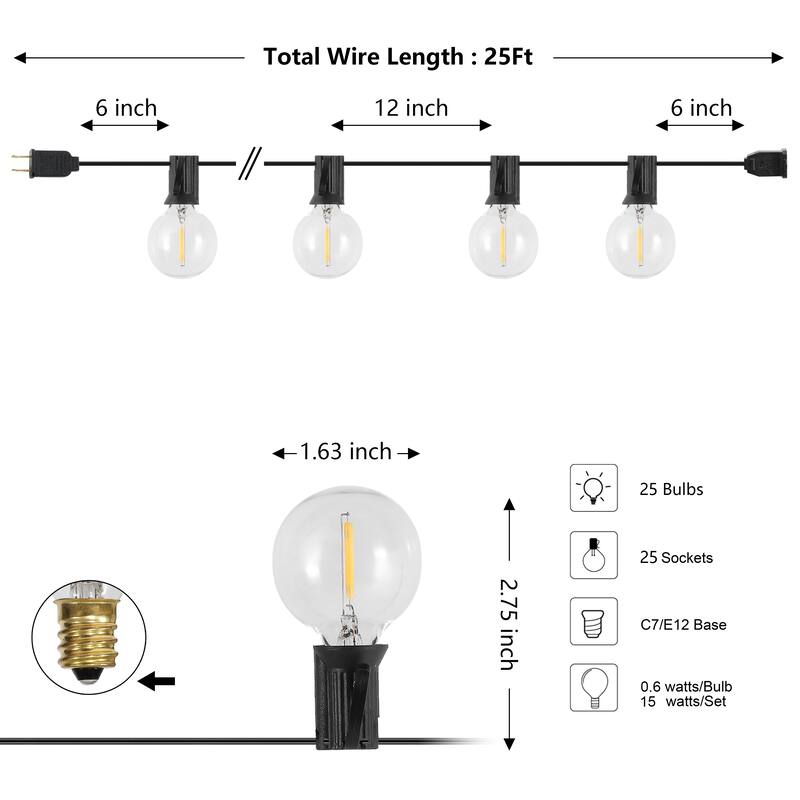 25-Light Indoor/Outdoor G40 Bistro Globe String Lights, 25 ft., Black (2-Pack)