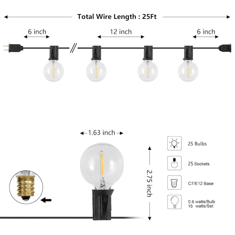 JONATHAN Y 25 ft G40 Globe String Lights - 25 Bulbs, Indoor/Outdoor - 25-Light