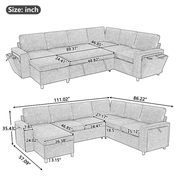 dimension image slide 1 of 2, U-Shaped Convertible Sectional Sofa Bed with Storage Chaise by Harper&Bright Designs