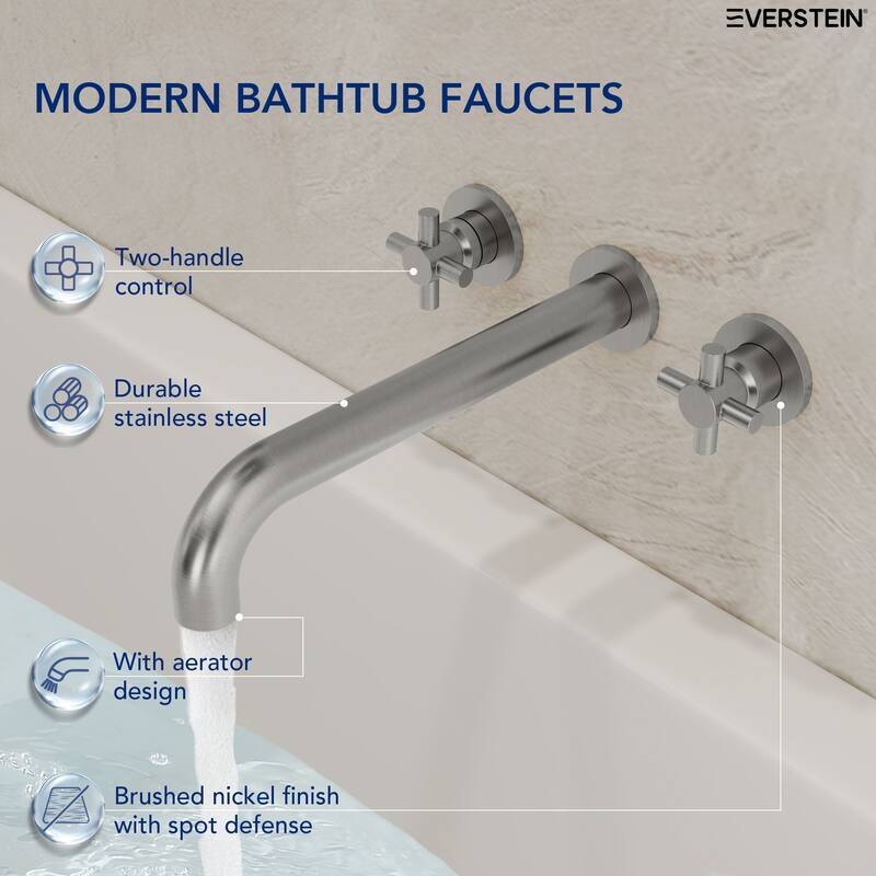 Double Handle Wall Mounted Tub Filler High Flow Tub Faucet Trim