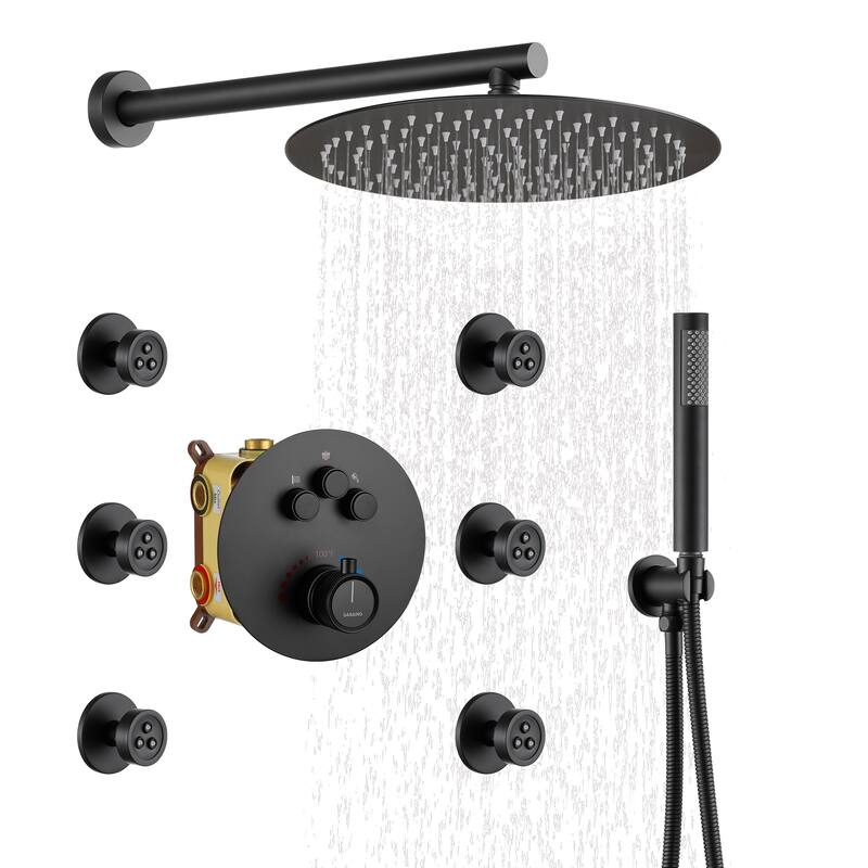 CASAINC 3-function Luxury Thermostatic Dual Shower Faucet Shower System with 6 Body Spray Jets