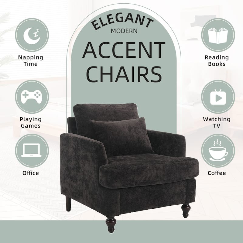 HOMEFUN Chenille Upholstered Mid Century Modern Wood Frame Armchair for Living Room