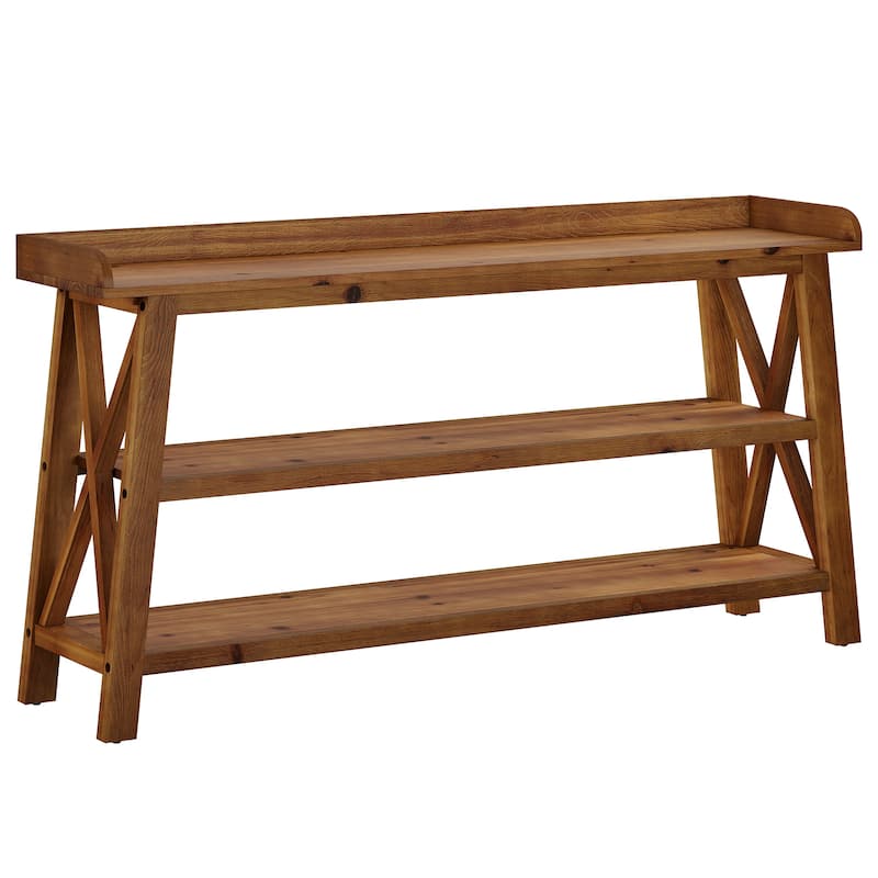 63'' 3-Tier Solid Wood Console Table with Top Side Guard for Entryway