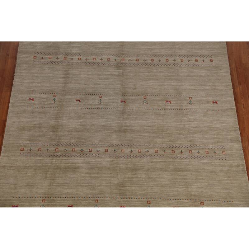 Hand Knotted Oriental 100% Wool Carpet Tribal Tribal Beige & Ivories Gabbeh Area Rug - 9' 8'' X 8' 1''