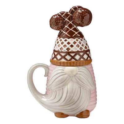 Valter Gnome Lidded Mug 18oz Ceramic Drinkware Multicolor Christmas Design Hand Wash Only 9.5in H x 6.34in L x 4.7in W