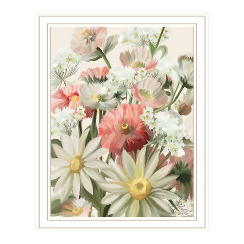 TrendyDecor4U Contemporary "Summer Wildflowers For You" Framed Print Wall Art - White