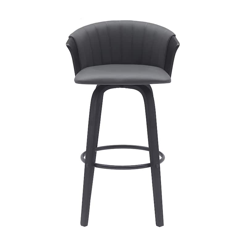 30" Gray And Black Faux Leather Swivel Bar Height Bar Chair