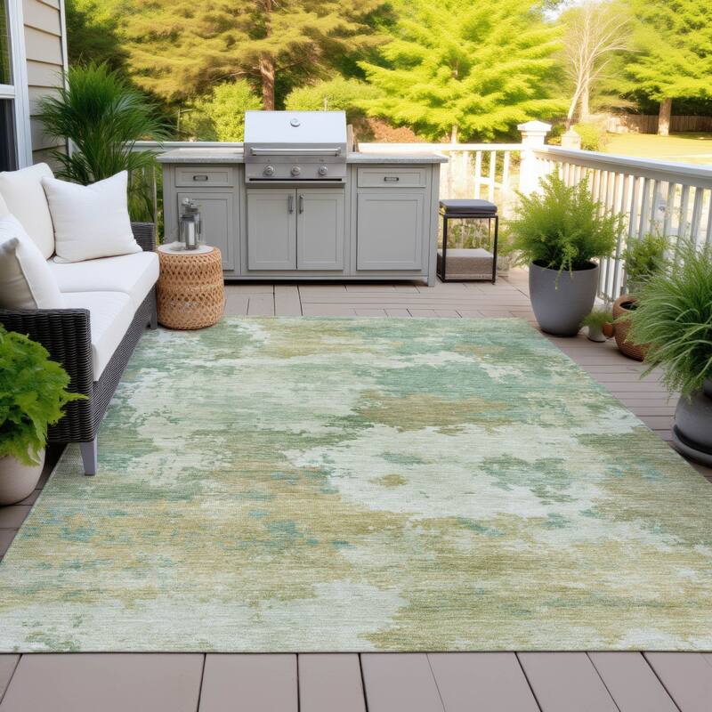 Machine Washable Indoor/Outdoor Abstract Blend Chantille Rug - Aloe - 9' x 12'