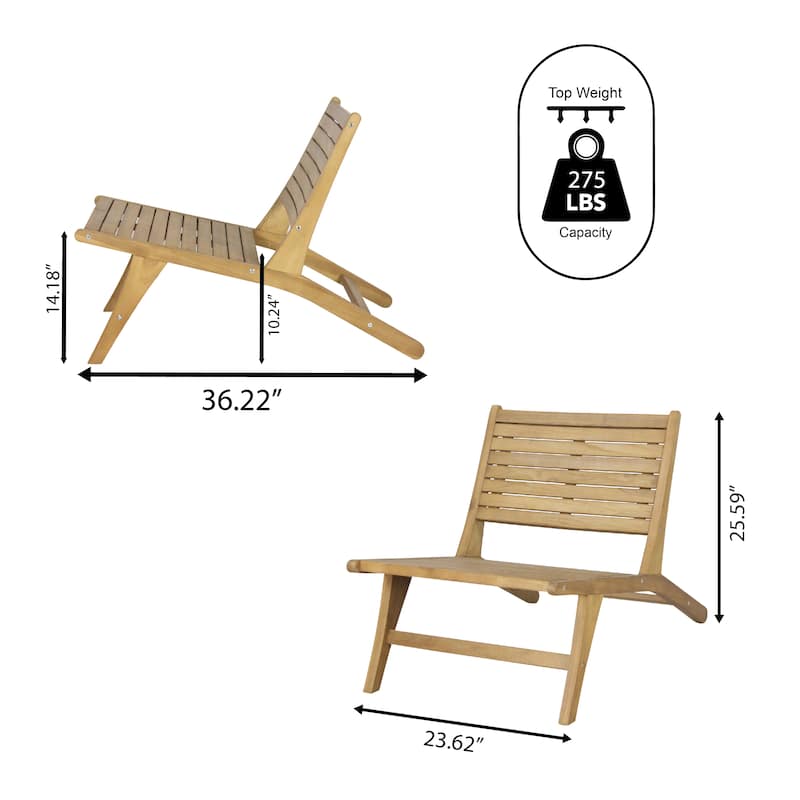 Seagrove Mid-Century Modern Wood Armless Outdoor Patio Chair, Natural by JONATHAN Y