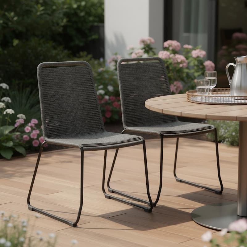 Set of Two 23" Gray Metal Outdoor Dining Chair - Gray