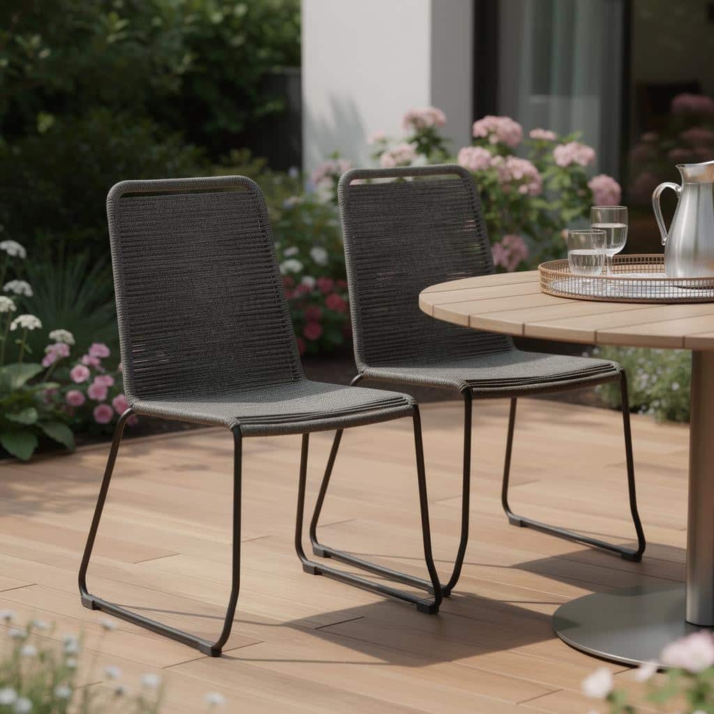 Set of Two 23" Gray Metal Outdoor Dining Chair