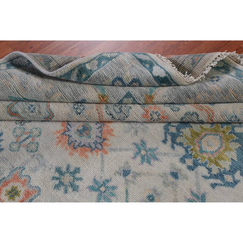 Hand Knotted Oriental 100% Wool Carpet Transitional All-Over Beige & Ivories Oushak Area Rug - 12' 2'' X 9' 1''