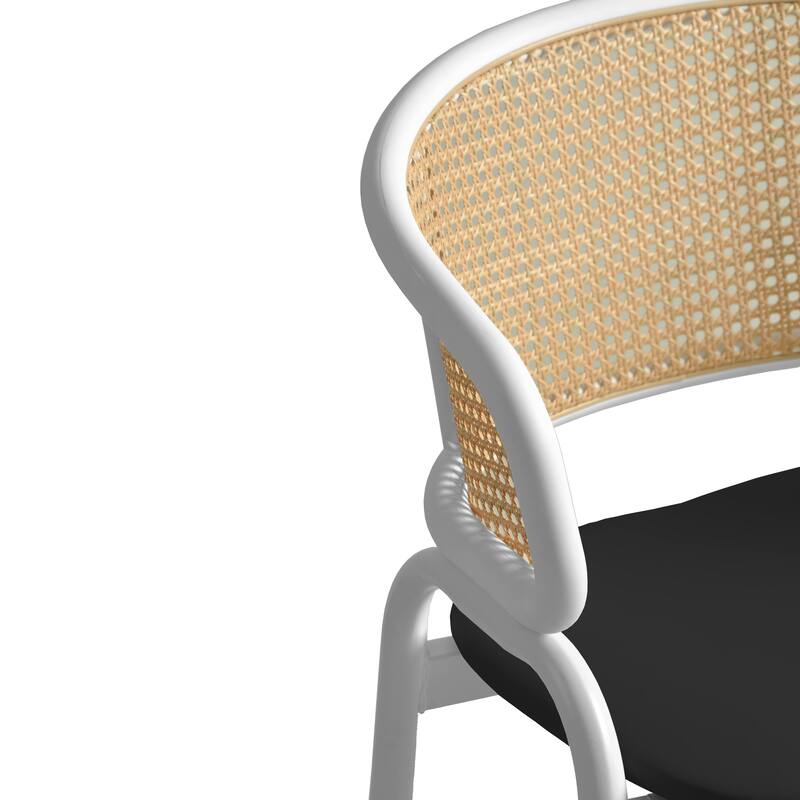 LeisureMod Set of 2 Minimalist Leather Dining Chairs with Wicker Back in Steel Frame - Side Chair for Home Office & Kitchen