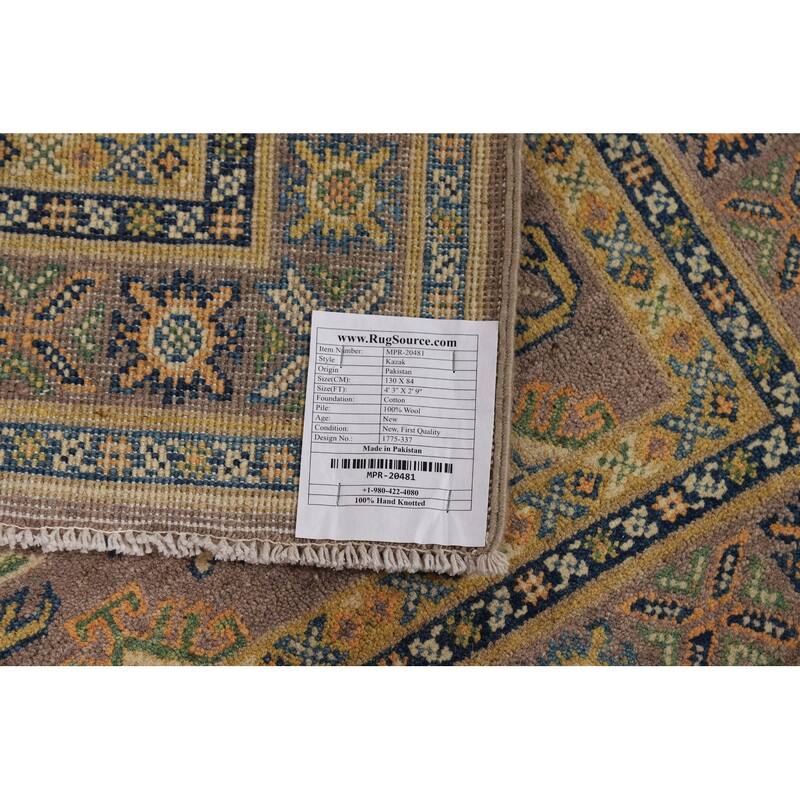Brown Kazak Foyer Rug Hand-Knotted Wool Carpet - 2'9"x 4'3"