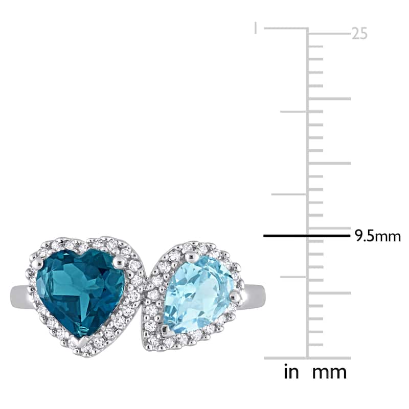 Miadora London & Sky-Blue Topaz and 1/5ct TDW Diamond Heart and Teardrop Ring in 10k White Gold