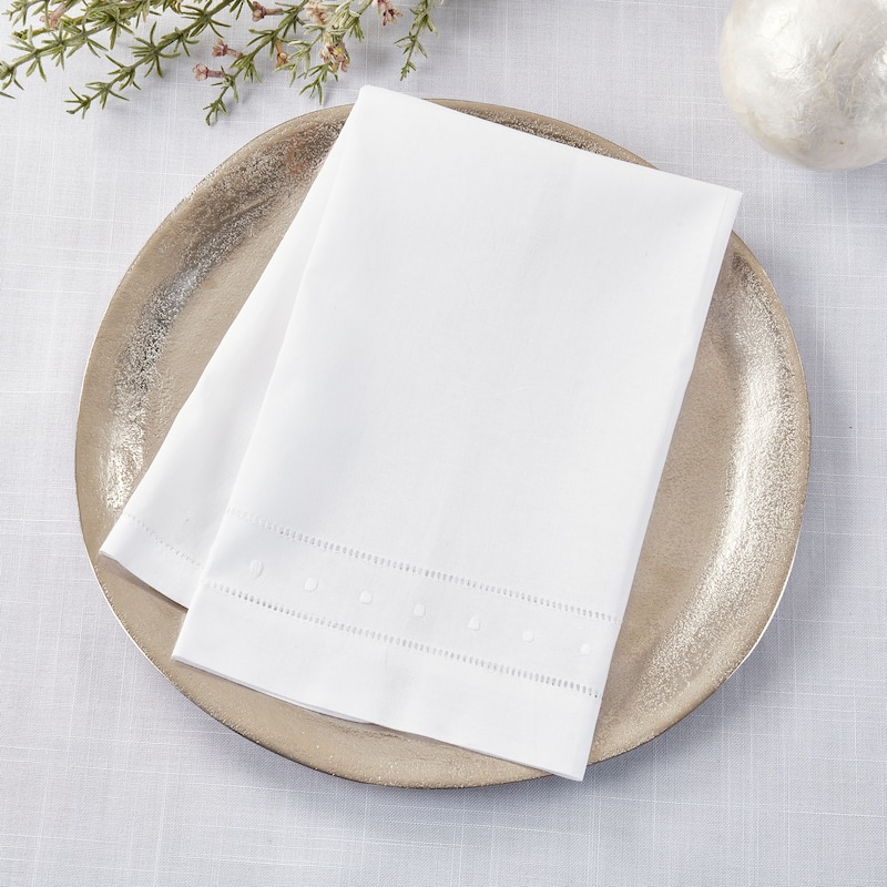 Classic Swiss Dot Hemstitched Linen Blend Guest Towel - Set of 12 pcs - 14"x22"