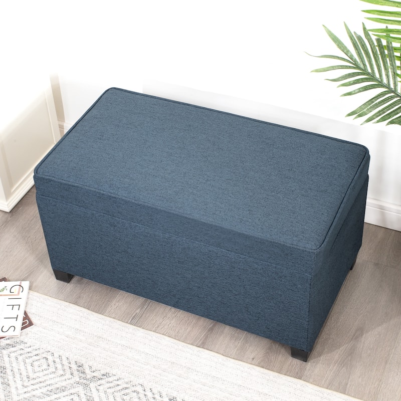 Adeco Linen Storage Ottoman Bench for Entryway or Bedroom - Navy
