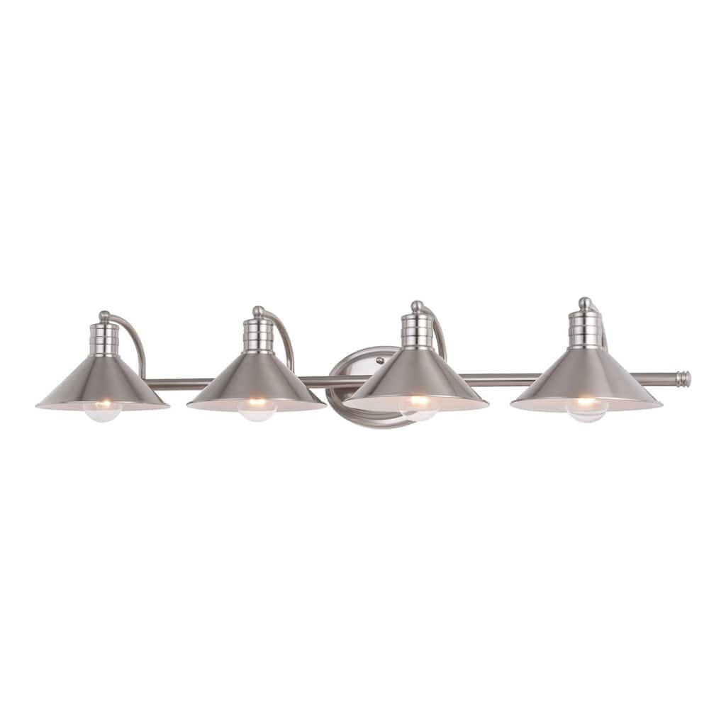Barn Wall Sconce 4 Light Nickel Vanity Light - Metal Shade Bathroom Lighting Fixture 38 Inch - 6.25