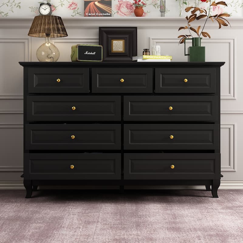 55.1"W 9-Drawer Dresser: Spacious and Sleek Design Chest Lacquer