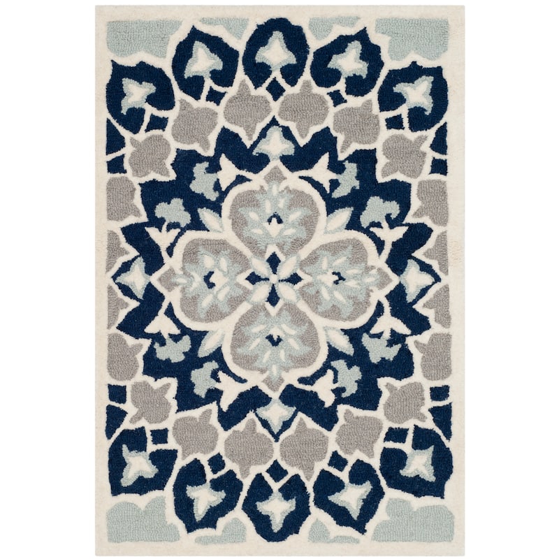 SAFAVIEH Handmade Bellagio Ronak Modern Oriental Wool Rug - 2' x 3' - Navy Blue/Ivory