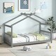 preview thumbnail 15 of 17, Twin House Bed Frame for Kids with Roof Design and Wood Slat Support