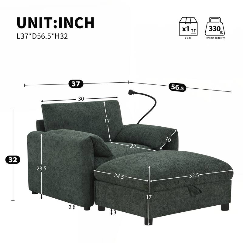 Comfy Chenille Armchair, Modern Cloud Chaise Lounge for Living Room&Apartment